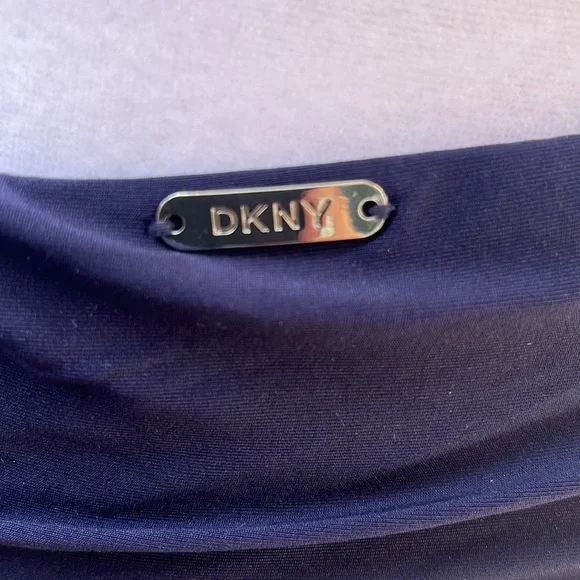 DKNY 2pc. Bikini Bathing Suit. Retro Style Hi Waist w/Padded Underwire Bra. Navy - Picture 6 of 12